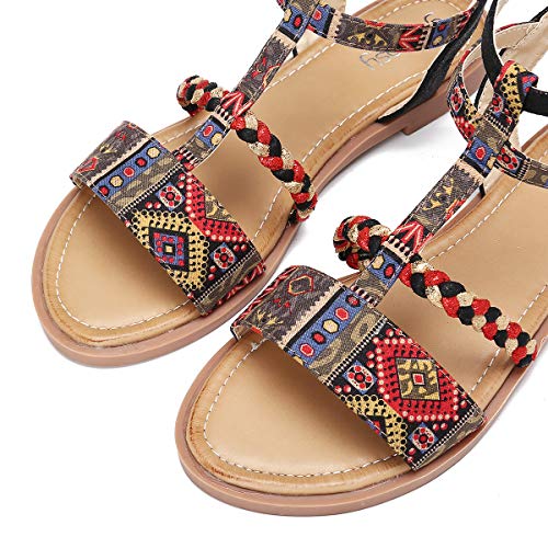 gracosy Sandalias Planas Mujeres Bohemia Tobillera Correa Redonda Peep Clip Punta Zapatos Gladiador Correa Tanga Flip Flop Zapatos de Playa cuña Zapatos Huecos de la Cremallera Azul 2019
