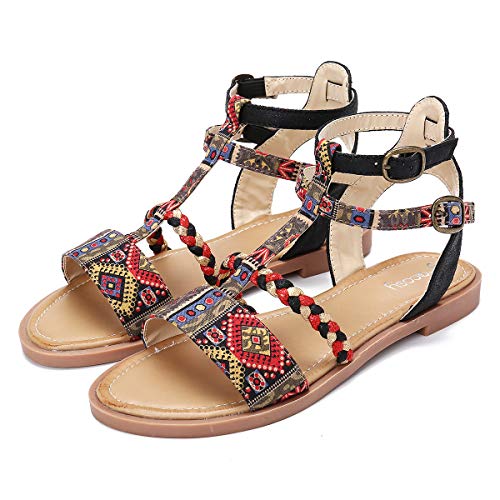 gracosy Sandalias Planas Mujeres Bohemia Tobillera Correa Redonda Peep Clip Punta Zapatos Gladiador Correa Tanga Flip Flop Zapatos de Playa cuña Zapatos Huecos de la Cremallera Azul 2019