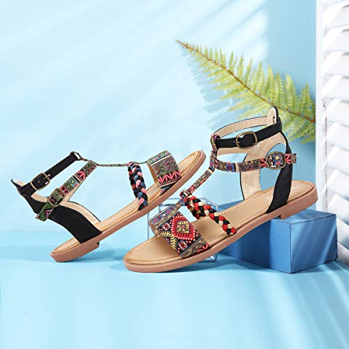 gracosy Sandalias Planas Mujeres Bohemia Tobillera Correa Redonda Peep Clip Punta Zapatos Gladiador Correa Tanga Flip Flop Zapatos de Playa cuña Zapatos Huecos de la Cremallera Azul 2019