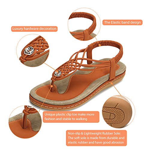 gracosy Sandalias Planas Verano Mujer Estilo Bohemia Zapatos de Dedo Sandalias Talla Grande Cinta Casuales Playa Chanclas Romanas de Mujer 2020 Azul Negro Moda