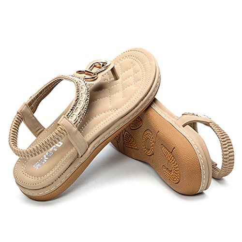 gracosy Sandalias Planas Verano Mujer Estilo Bohemia Zapatos para Mujer de Dedo Sandalias Talla Grande 36-44 Cinta Elástica Casuales de Playa Chanclas Romanas de Mujer 2020 Rhinestone de Moda