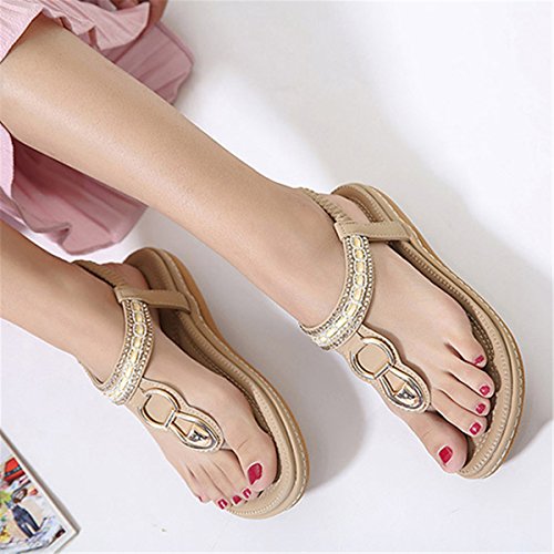 gracosy Sandalias Planas Verano Mujer Estilo Bohemia Zapatos para Mujer de Dedo Sandalias Talla Grande 36-44 Cinta Elástica Casuales de Playa Chanclas Romanas de Mujer 2020 Rhinestone de Moda