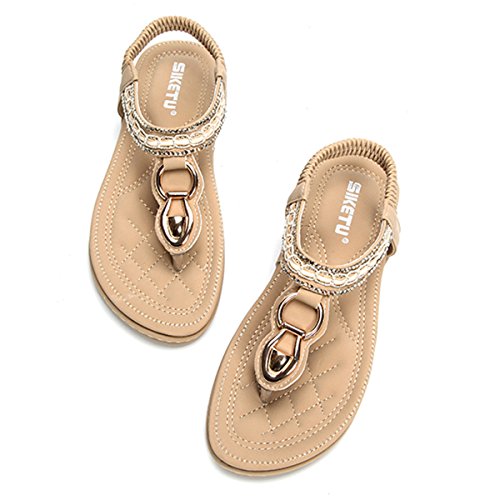 gracosy Sandalias Planas Verano Mujer Estilo Bohemia Zapatos para Mujer de Dedo Sandalias Talla Grande 36-44 Cinta Elástica Casuales de Playa Chanclas Romanas de Mujer 2020 Rhinestone de Moda