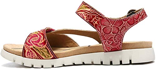 gracosy Sandalias Verano Mujer Estilo Bohemia Chanclas Zapatos para Mujer de Dedo Sandalias Talla Grande Rojo BLU Verde Romanas de Hecho a Mano Los Tacones Bajos Plano Zapatos