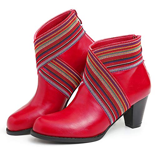gracosy Tacones Mujer, 2019 Cuero Invierno Botines Moda Botas de Chelsea Hecho a Mano con Cremallera Medio Tacon Ocio Comodidad Botas Mocasines