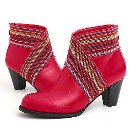 gracosy Tacones Mujer, 2019 Cuero Invierno Botines Moda Botas de Chelsea Hecho a Mano con Cremallera Medio Tacon Ocio Comodidad Botas Mocasines