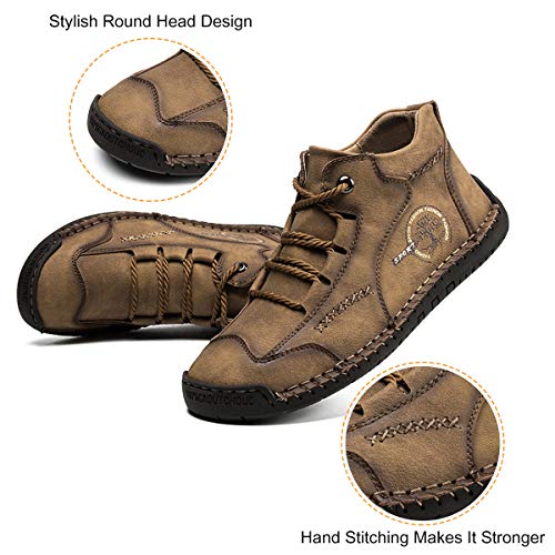 gracosy Zapatos de Cuero para Hombre Primavera High Top Casual Sneaker Mocasines Mano Costuras Botines Planos Transpirable Oxford Vestido Conducción