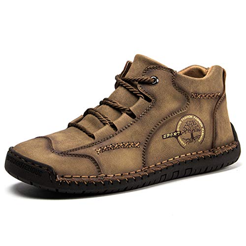 gracosy Zapatos de Cuero para Hombre Primavera High Top Casual Sneaker Mocasines Mano Costuras Botines Planos Transpirable Oxford Vestido Conducción