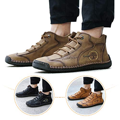 gracosy Zapatos de Cuero para Hombre Primavera High Top Casual Sneaker Mocasines Mano Costuras Botines Planos Transpirable Oxford Vestido Conducción
