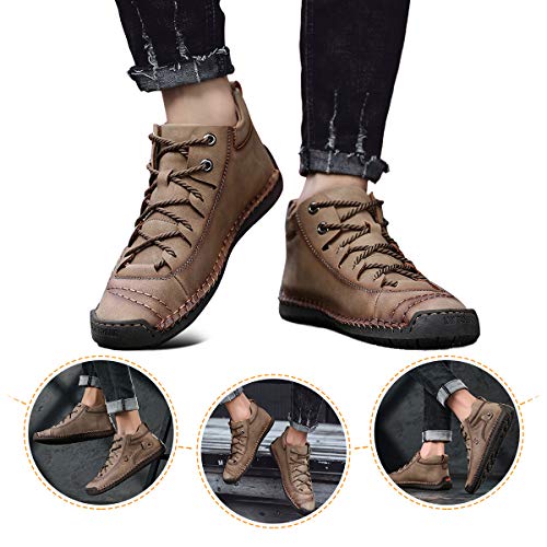 gracosy Zapatos de Cuero para Hombre PU Primavera High Top Planos Botines Casual Mocasines Zapatillas Artificial Transpirable Oxford Conducir Zapatos