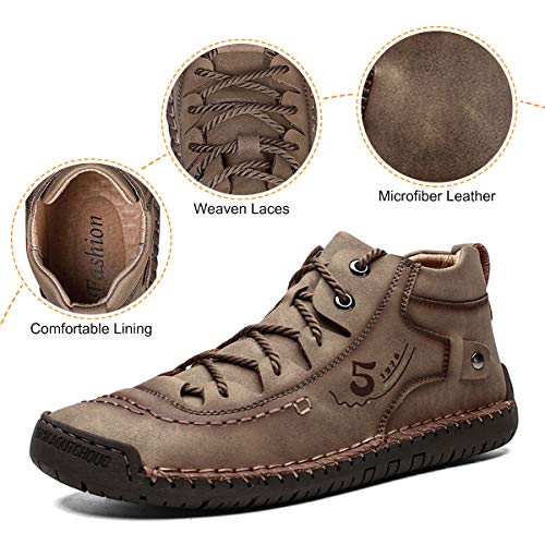 gracosy Zapatos de Cuero para Hombre PU Primavera High Top Planos Botines Casual Mocasines Zapatillas Artificial Transpirable Oxford Conducir Zapatos