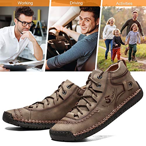 gracosy Zapatos de Cuero para Hombre PU Primavera High Top Planos Botines Casual Mocasines Zapatillas Artificial Transpirable Oxford Conducir Zapatos