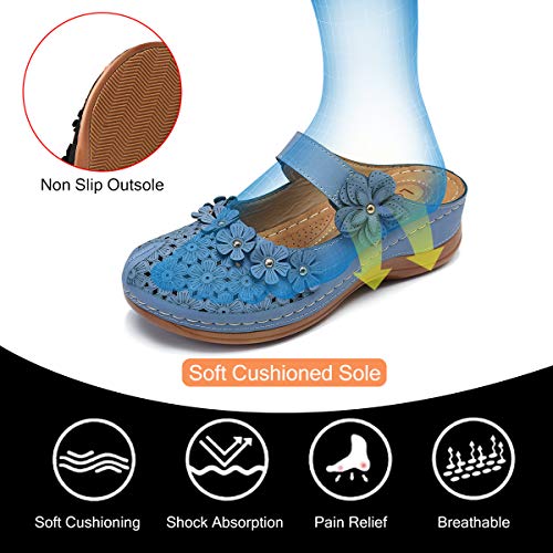 gracosy Zuecos para Mujer Cuero PU Verano Loafer Tacón Bajo Mules Zapatillas de Playa Planos Zapatos Antideslizantes Sandalias Mary Jane Zapatilla