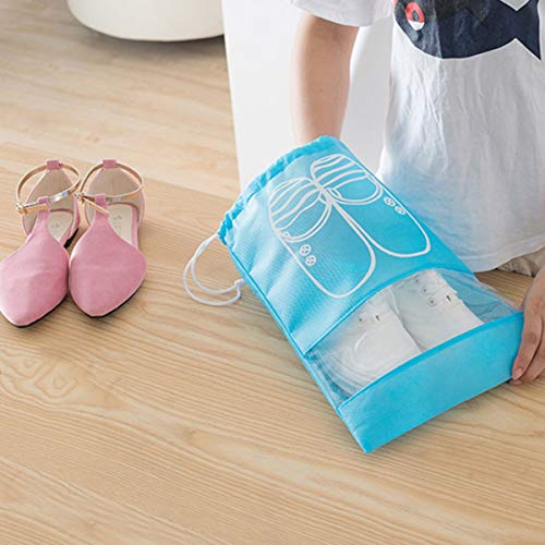 Greatangle Bolsas de Zapatos de Viaje para Mujer Bolsas de Zapatos con Cubierta a Prueba de Polvo Bolsas de Almacenamiento de Zapatos de Puerto de viga de Viaje no Tejidas Azul 44 * 32CM