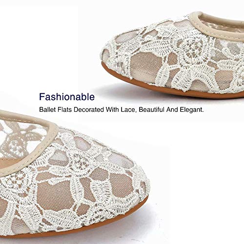 Greatonu Bailarina Plana Punta Cerrada con la Suela Desgaste para Fiesta Diseña Básica Cómoda Beige Plataforma para Mujer Talla 40 EU