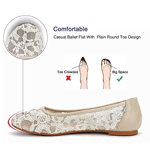 Greatonu Bailarina Plana Punta Cerrada con la Suela Desgaste para Fiesta Diseña Básica Cómoda Beige Plataforma para Mujer Talla 40 EU