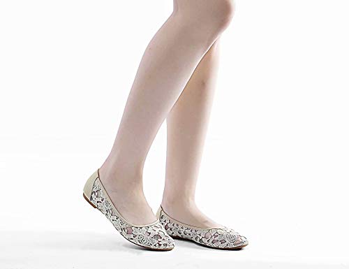 Greatonu Bailarina Plana Punta Cerrada con la Suela Desgaste para Fiesta Diseña Básica Cómoda Beige Plataforma para Mujer Talla 40 EU