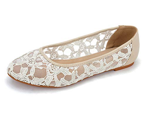 Greatonu Bailarina Plana Punta Cerrada con la Suela Desgaste para Fiesta Diseña Básica Cómoda Beige Plataforma para Mujer Talla 40 EU