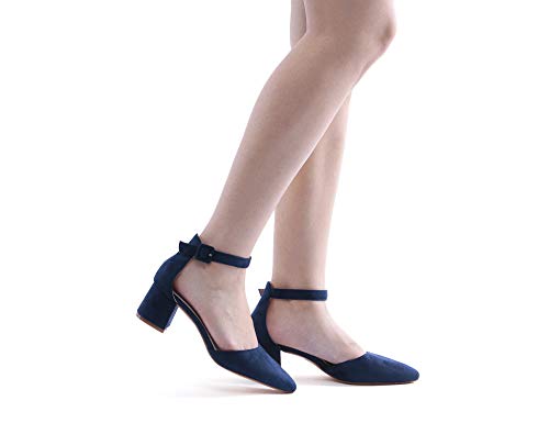 Greatonu Zapatos de Tacón Ancho Comodido Modo Azul de Boda para Mujer Tamaño 38 EU