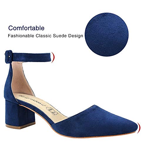 Greatonu Zapatos de Tacón Ancho Comodido Modo Azul de Boda para Mujer Tamaño 38 EU