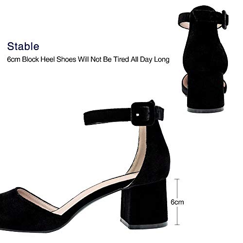 Greatonu Zapatos de Tacón Ancho Negro Espigón Suede Modo de Fiesta para Mujer Tamaño 36 EU