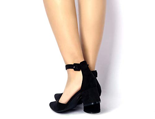 Greatonu Zapatos de Tacón Ancho Negro Espigón Suede Modo de Fiesta para Mujer Tamaño 36 EU