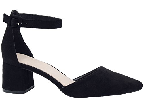 Greatonu Zapatos de Tacón Ancho Negro Espigón Suede Modo de Fiesta para Mujer Tamaño 36 EU