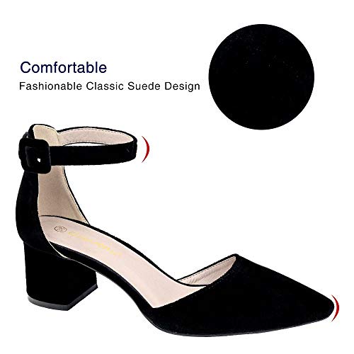 Greatonu Zapatos de Tacón Ancho Negro Espigón Suede Modo de Fiesta para Mujer Tamaño 36 EU