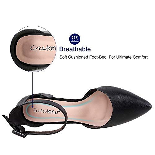 Greatonu Zapatos de Tacón Ancho Suede Modo Clásico con Hebillas Negro para Mujer Tamaño 39 EU