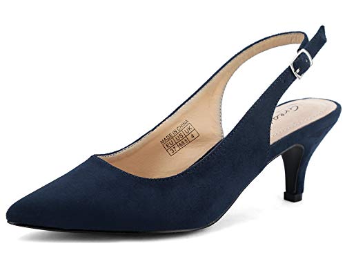 Greatonu Zapatos de Tacón Azules Casuales Suedes con los Tacones de Baja para Mujer Tamaño 39 EU
