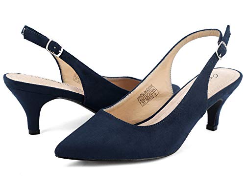 Greatonu Zapatos de Tacón Azules Casuales Suedes con los Tacones de Baja para Mujer Tamaño 39 EU