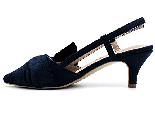 Greatonu Zapatos de Tacón Bajo con Correa del Tobillo Diseño Cómodo Diario para Trabajo Azul Oscuro Talón Abierto para Mujer Tamaño 38 EU