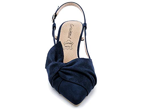 Greatonu Zapatos de Tacón Bajo con Correa del Tobillo Diseño Cómodo Diario para Trabajo Azul Oscuro Talón Abierto para Mujer Tamaño 38 EU