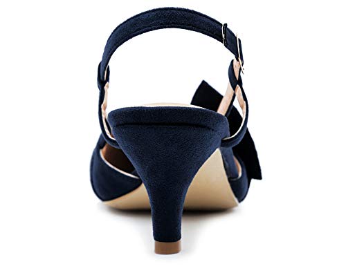 Greatonu Zapatos de Tacón Bajo con Correa del Tobillo Diseño Cómodo Diario para Trabajo Azul Oscuro Talón Abierto para Mujer Tamaño 38 EU