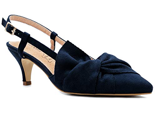 Greatonu Zapatos de Tacón Bajo con Correa del Tobillo Diseño Cómodo Diario para Trabajo Azul Oscuro Talón Abierto para Mujer Tamaño 38 EU