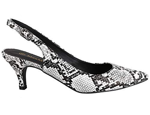 Greatonu Zapatos de Tacón de Aguja Puntiagudo Clásico Básico Diario para Oficina Estampado de Serpiente Talla 38 EU