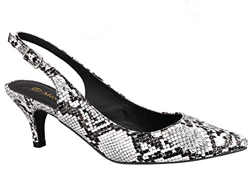 Greatonu Zapatos de Tacón de Aguja Puntiagudo Clásico Básico Diario para Oficina Estampado de Serpiente Talla 38 EU