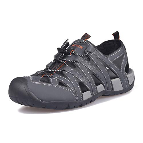 GRITION Hombres Sandalias para Caminar Protección Cerrada para los Dedos Respirable Antideslizante Ajustable de Secado rápido cómodo para Caminar Senderismo Gris (43 EU)