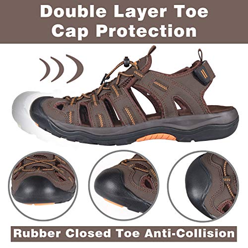 GRITION Sandalias de Senderismo Hombre Deportivas Verano Trekking Cerradas Playa Aire Libre Ajustable Ligeras Zapatillas Antideslizantes Casuales Caminar Transpirable Agua Calzados (44 EU,Marrón)