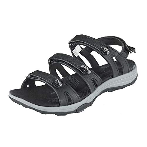 GRITION Sandalias de Senderismo para Deportes al Aire Libre para Mujer, Sandalias de Senderismo de Verano Planas y Abiertas, Zapatos para Caminar fáciles con Correa y Correa Ajustables Negro 38EU