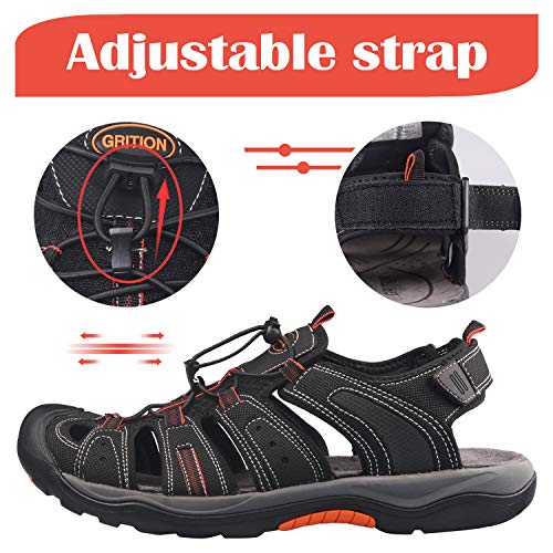 GRITION Sandalias Hombre Verano Piel, Punta Cerrada Sandalias Gladiador Correa Ajustable de Malla y PU para Deportes de Trekking (41EU BO)