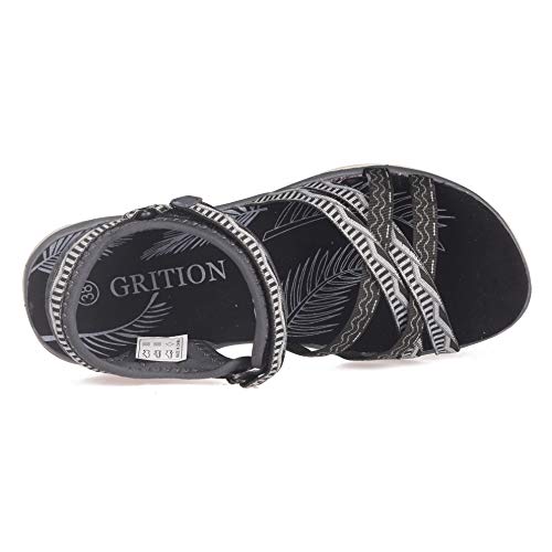 GRITION Sandalias Senderismo Mujer, Niñas Deportes Zapatos de Agua Verano Sandalias Planas Cruzadas Punta Abierta Zapatos de Caminar Ajustables Negro Rosa Arena Gris (39, Gris/Oscuro)