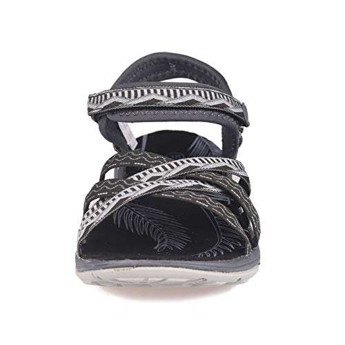 GRITION Sandalias Senderismo Mujer, Niñas Deportes Zapatos de Agua Verano Sandalias Planas Cruzadas Punta Abierta Zapatos de Caminar Ajustables Negro Rosa Arena Gris (39, Gris/Oscuro)
