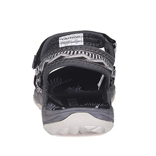 GRITION Sandalias Senderismo Mujer, Niñas Deportes Zapatos de Agua Verano Sandalias Planas Cruzadas Punta Abierta Zapatos de Caminar Ajustables Negro Rosa Arena Gris (39, Gris/Oscuro)