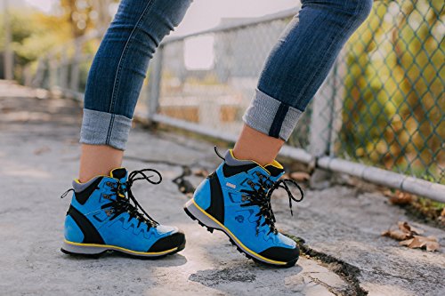 GUGGEN MOUNTAIN PM025 Botas De Trekking Y Senderismo para Mujer Zapatos De Exterior Impermeables con Membrana Y Cuero Color Azul-Amarillo EU 36