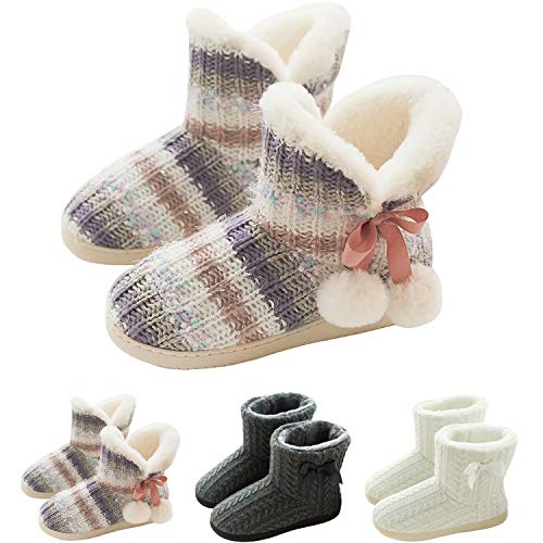 GURGER Botas de Estar por Casa Mujer Zapatillas Casa Altas Invierno Botas Pantuflas de Casa Calentitas Botines 37 38