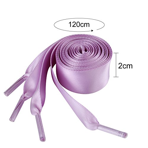 GWHOLE 4 Pares Cordones de Cinta Raso Cordones Seda de Zapatos, 4 Colores de 1.2m -Blanco, Negro, Rosa, Violeta
