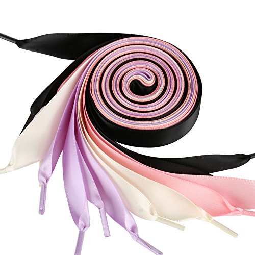 GWHOLE 4 Pares Cordones de Cinta Raso Cordones Seda de Zapatos, 4 Colores de 1.2m -Blanco, Negro, Rosa, Violeta