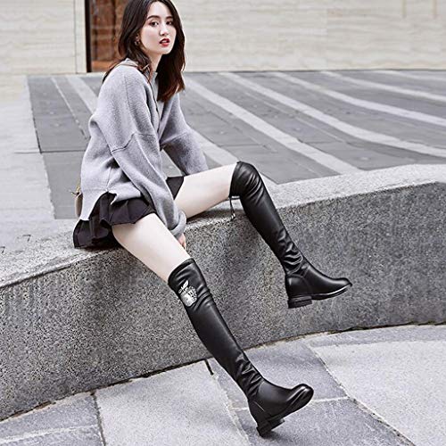 GYPING Altura del Invierno sobre la Rodilla de Las Mujeres Botas de Cuero Forro de Felpa antártico Botas elásticas StovepipeTrabajo Caminata Senderismo Al Aire Libre,Black- 41/UK 7.5