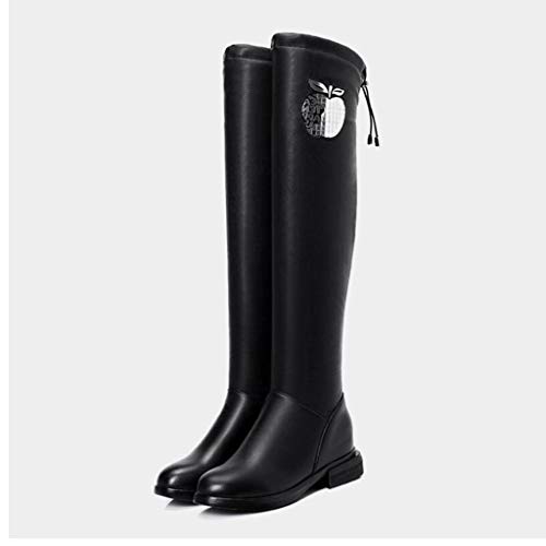 GYPING Altura del Invierno sobre la Rodilla de Las Mujeres Botas de Cuero Forro de Felpa antártico Botas elásticas StovepipeTrabajo Caminata Senderismo Al Aire Libre,Black- 41/UK 7.5